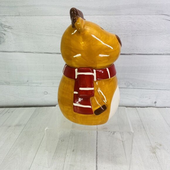 David's Cookies Christmas Reindeer Red Scarf Hand Painted 9.5" Cookie Jar Rare - Picture 2 of 12